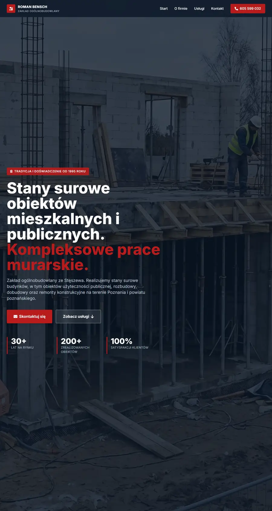 Bensch Budownictwo, widok strony na komputerze